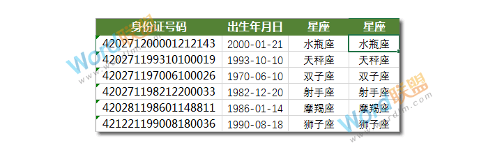 Excel身份证号码计算生成出生肖和星座：Excel函数不求人